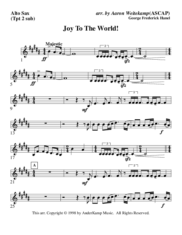 Joy To The World (Instrumental) Alto Sax (AnderKamp Music)