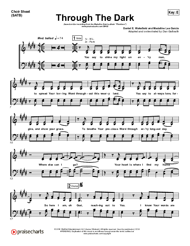 Through The Dark Choir Vocals (SATB) (Madaline Garcia)