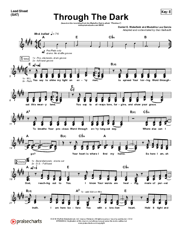 Through The Dark Lead Sheet (SAT) (Madaline Garcia)