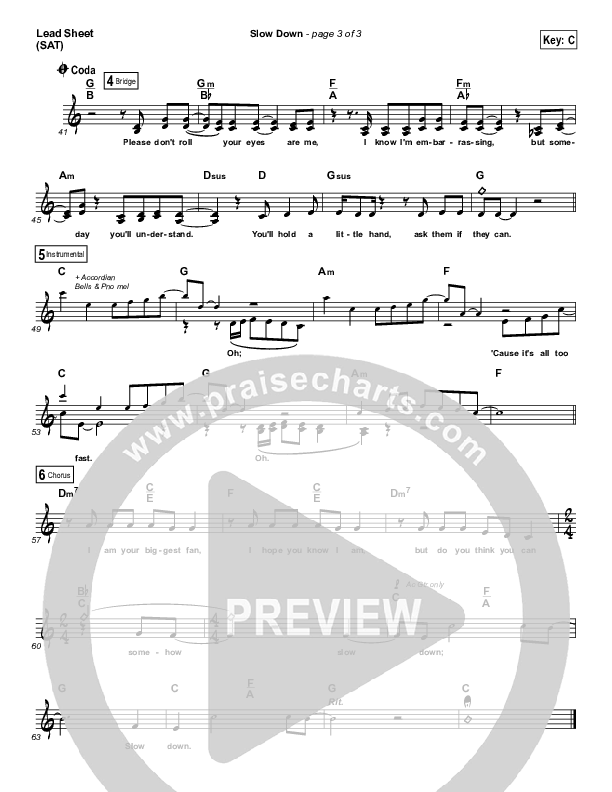 Slow Down Lead Sheet (SAT) (Nichole Nordeman)