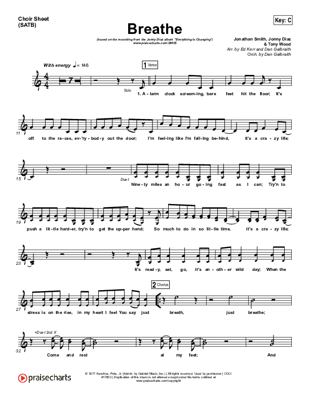Breathe Choir Sheet (SATB) (Jonny Diaz)