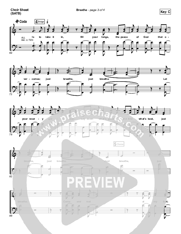 Breathe Choir Sheet (SATB) (Jonny Diaz)