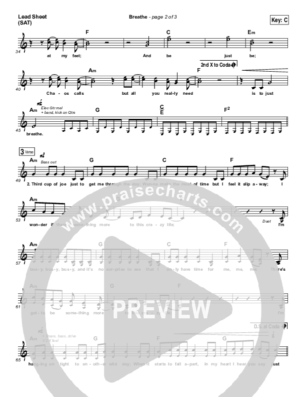Breathe Lead Sheet (SAT) (Jonny Diaz)