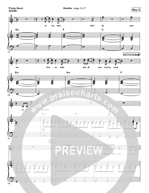 Breathe Piano/Vocal (SATB) (Jonny Diaz)