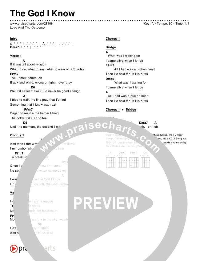 The God I Know Chords & Lyrics (Love & The Outcome)