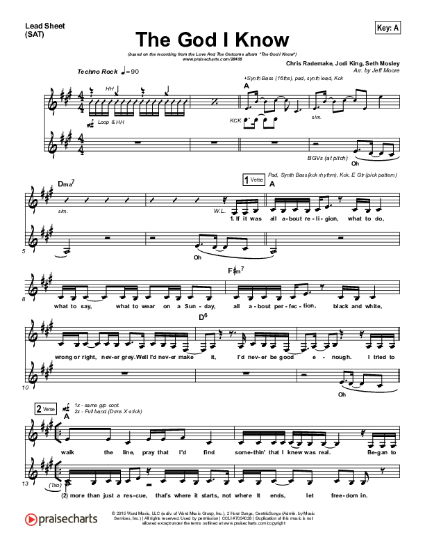 The God I Know Lead Sheet (SAT) (Love & The Outcome)