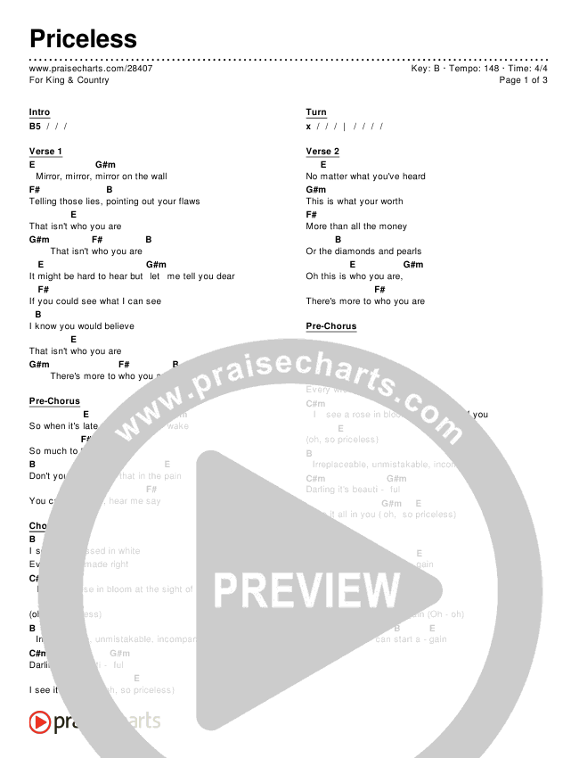 Priceless Chords & Lyrics (for KING & COUNTRY)