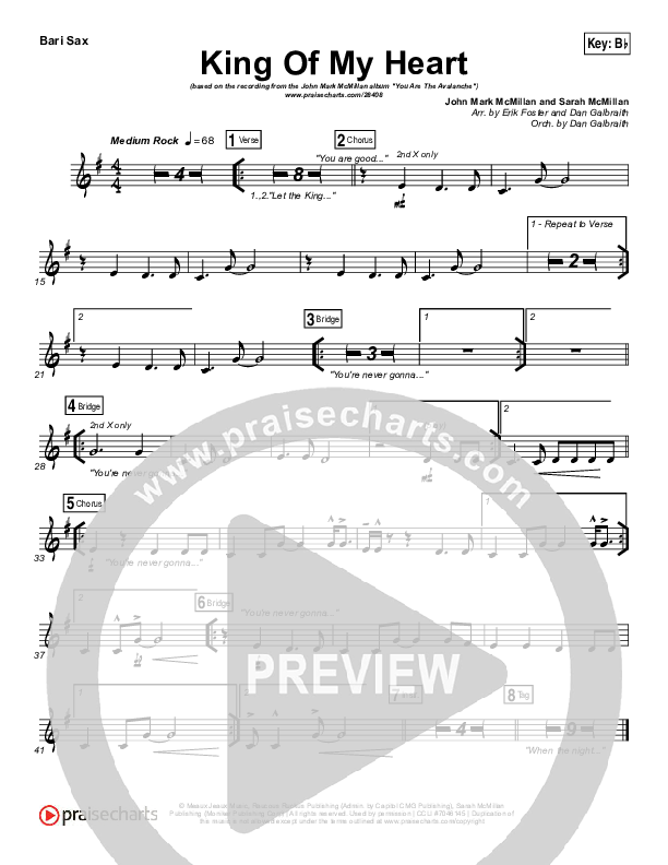 King Of My Heart Bari Sax (John Mark McMillan / Sarah McMillan)