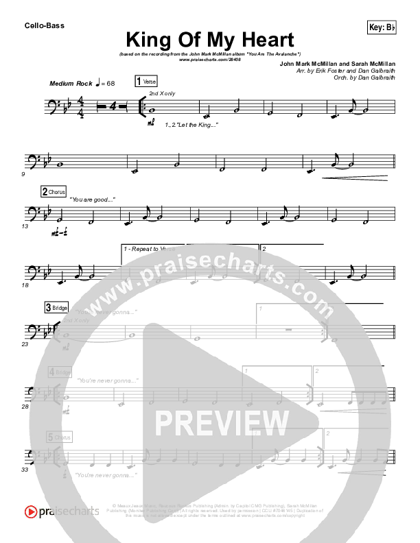 King Of My Heart Cello/Bass (John Mark McMillan / Sarah McMillan)