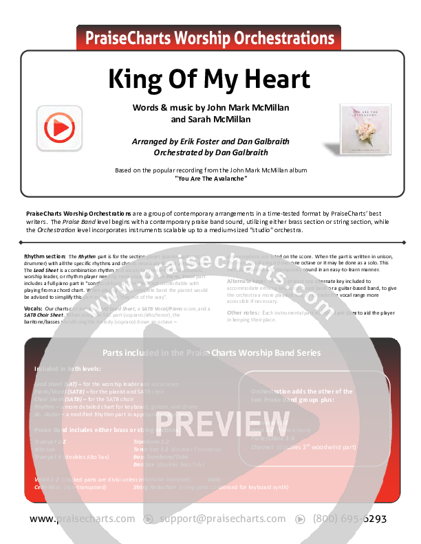 King Of My Heart Cover Sheet (John Mark McMillan / Sarah McMillan)