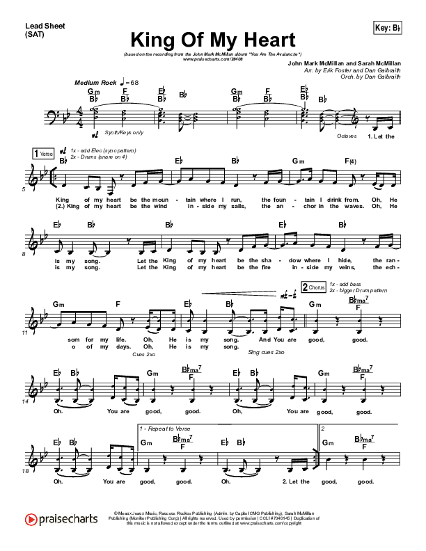 King Of My Heart Lead Sheet (SAT) (John Mark McMillan / Sarah McMillan)