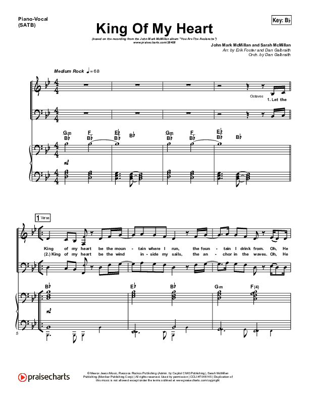 King Of My Heart Piano/Vocal Pack (John Mark McMillan / Sarah McMillan)