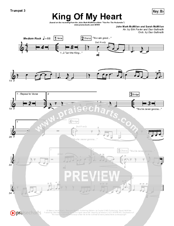 King Of My Heart Trumpet 3 (John Mark McMillan / Sarah McMillan)