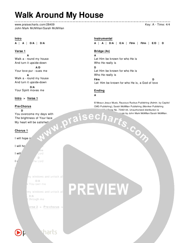 Walk Around My House Chords & Lyrics (John Mark McMillan / Sarah McMillan)