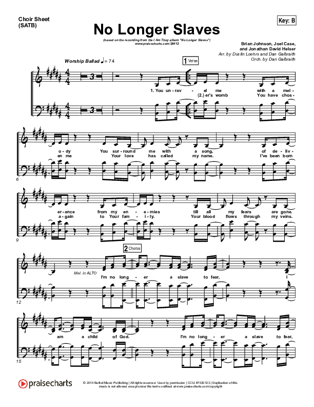 No Longer Slaves Choir Sheet (SATB) (I Am They)