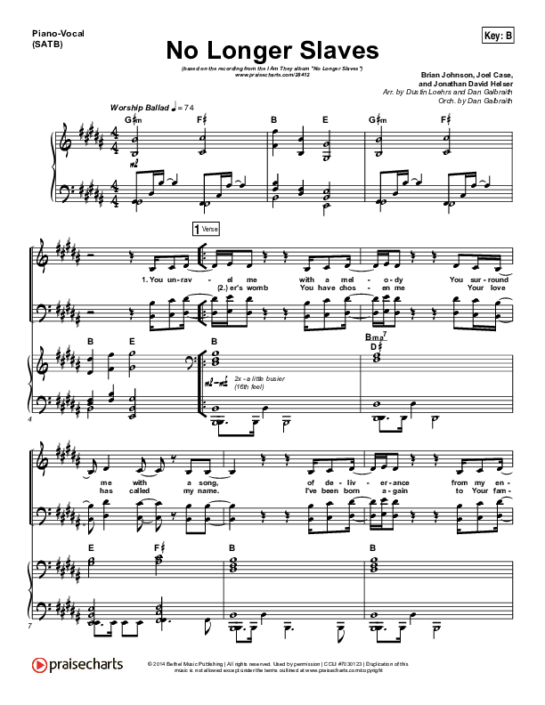 No Longer Slaves Piano/Vocal (SATB) (I Am They)