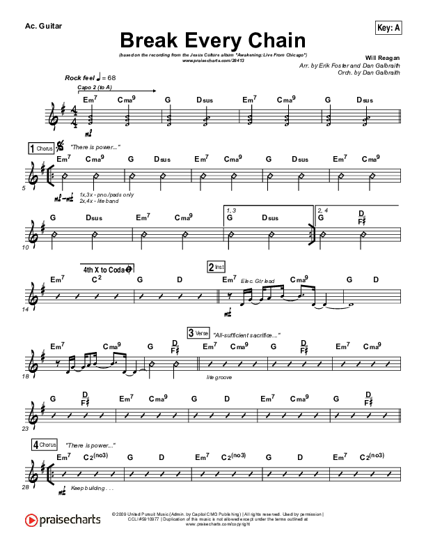Break Every Chain Acoustic Guitar Sheet Music PDF (Jesus Culture