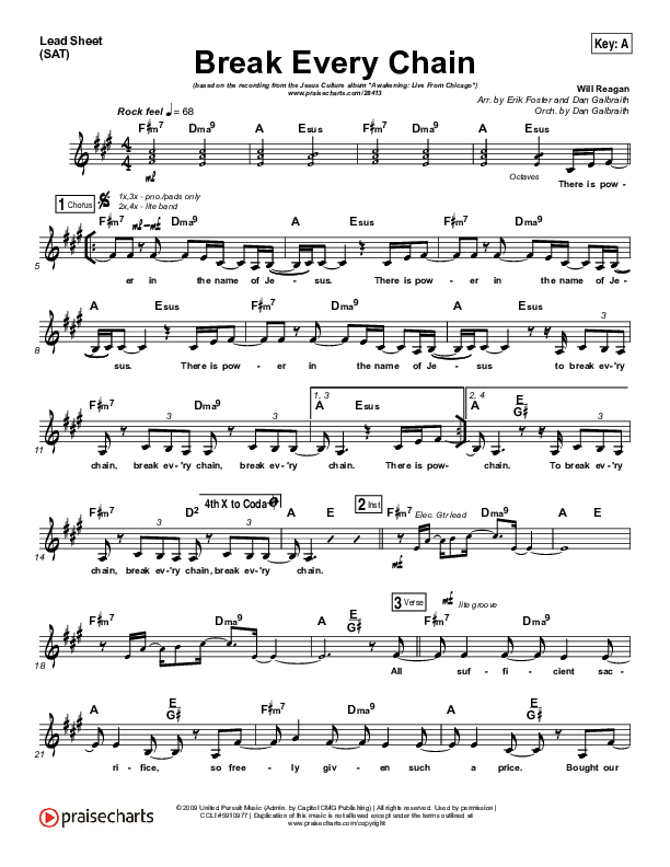 Break Every Chain Lead Sheet (SAT) (Jesus Culture / Kristene DiMarco)
