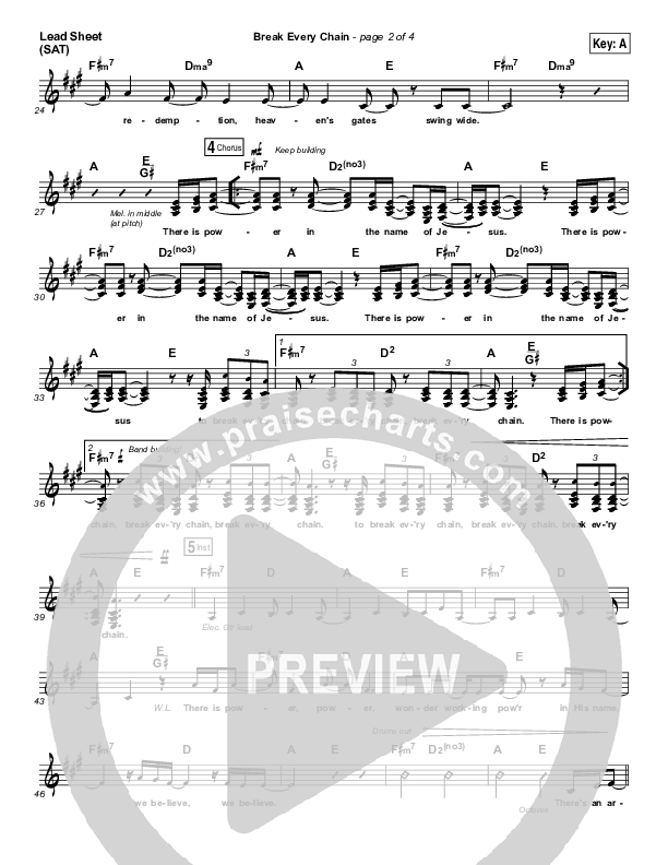 Break Every Chain Lead Sheet (SAT) (Jesus Culture / Kristene DiMarco)