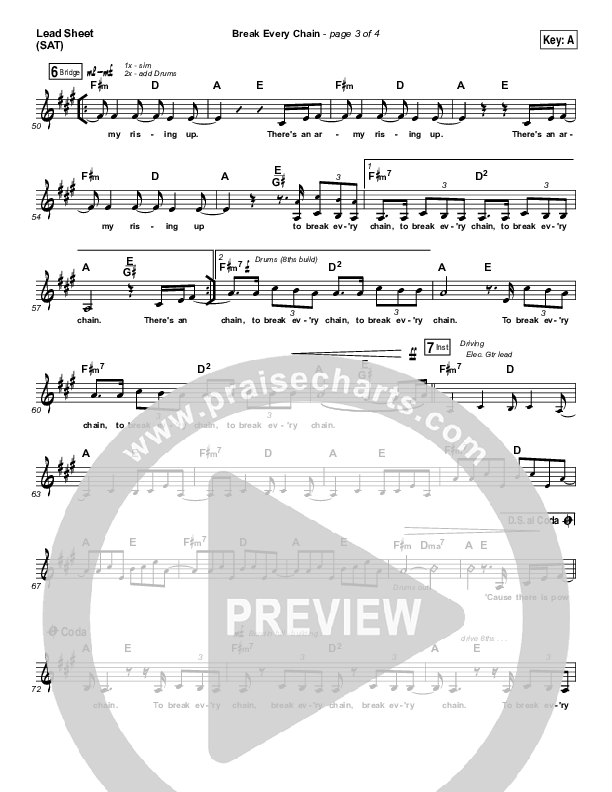 Break Every Chain Lead Sheet (SAT) (Jesus Culture / Kristene DiMarco)