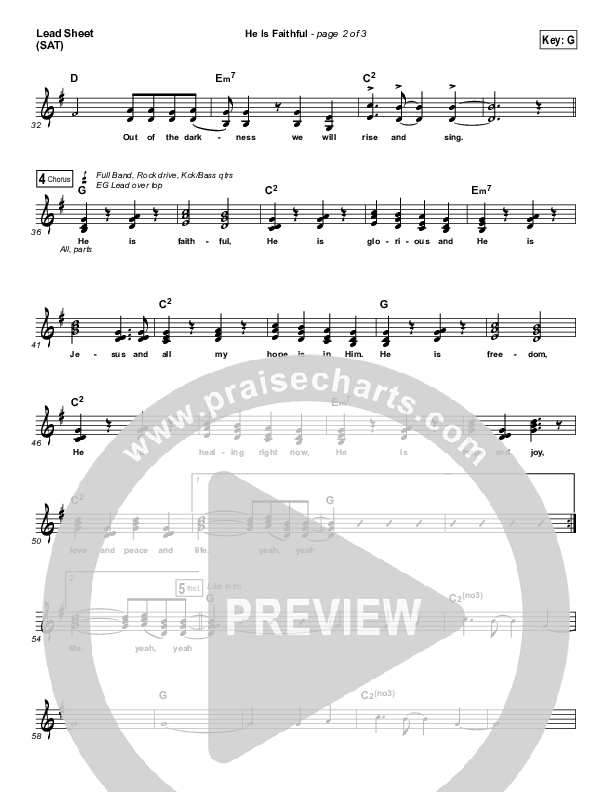 He Is Faithful Lead Sheet (SAT) (Jesus Culture / Bryan Torwalt)