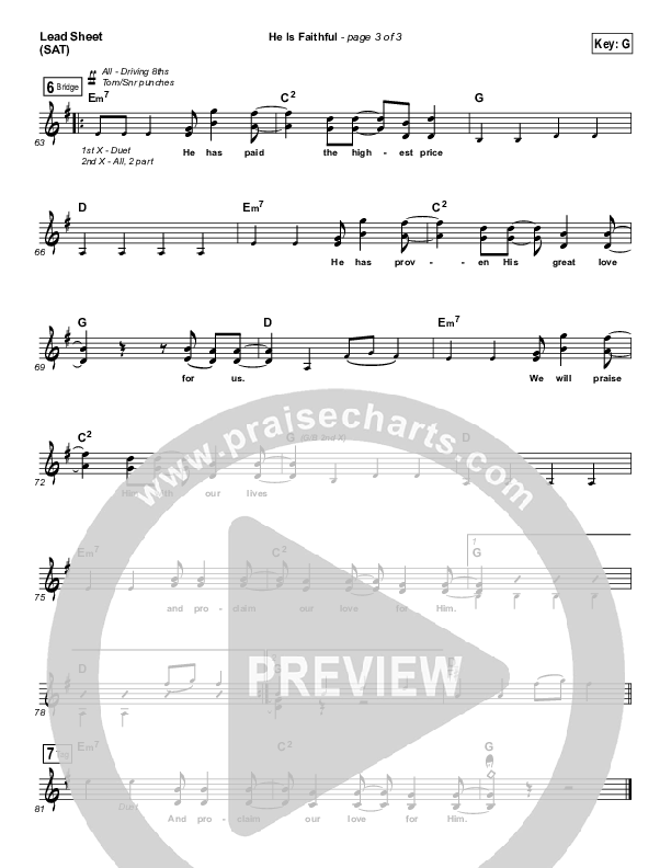 He Is Faithful Lead Sheet (SAT) (Jesus Culture / Bryan Torwalt)