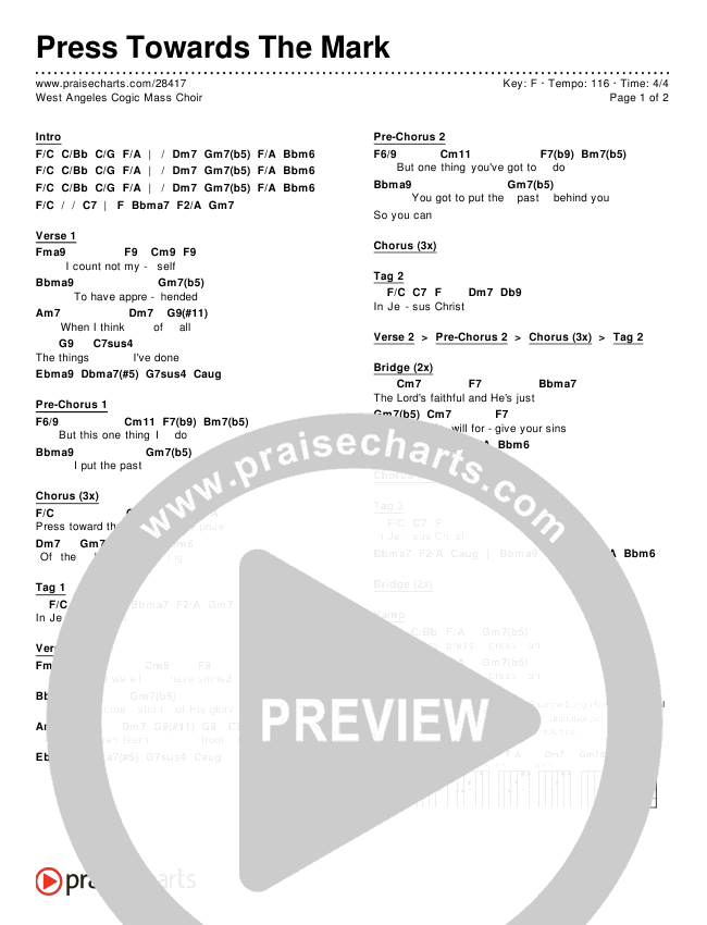 Press Towards The Mark Chords & Lyrics (West Angeles Cogic Mass Choir)