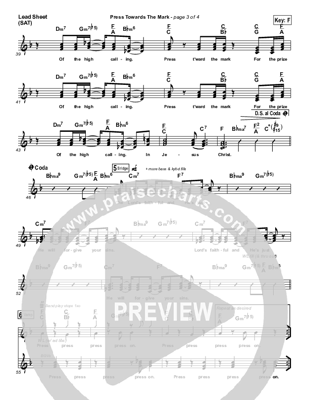 Press Towards The Mark Lead Sheet (SAT) (West Angeles Cogic Mass Choir)