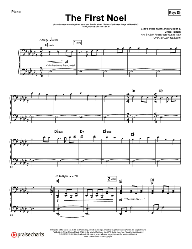 The First Noel Piano Sheet (Chris Tomlin)