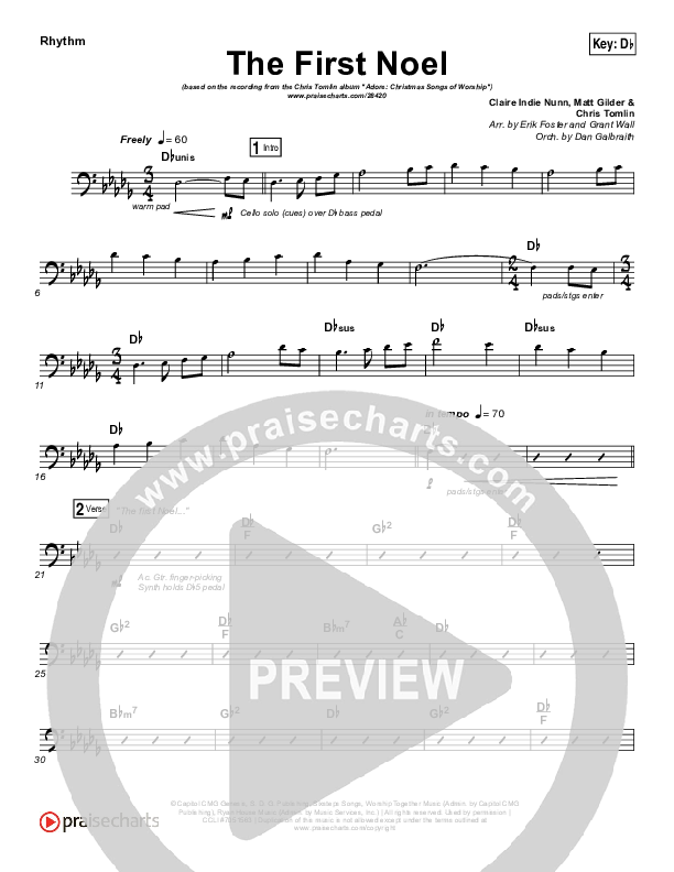 The First Noel Rhythm Chart (Chris Tomlin)