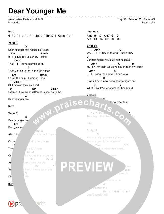 Dear Younger Me Chords & Lyrics (MercyMe)