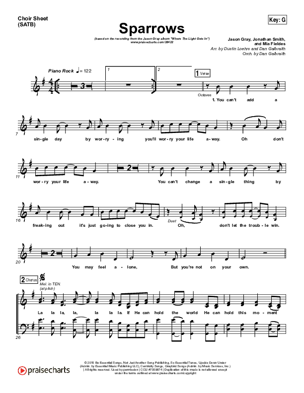 Sparrows Choir Sheet (SATB) (Jason Gray)