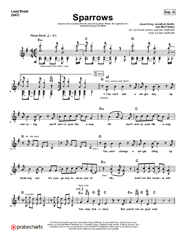 Sparrows Lead Sheet (SAT) (Jason Gray)