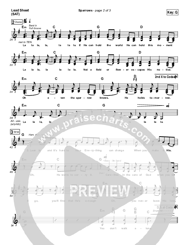 Sparrows Lead Sheet (SAT) (Jason Gray)