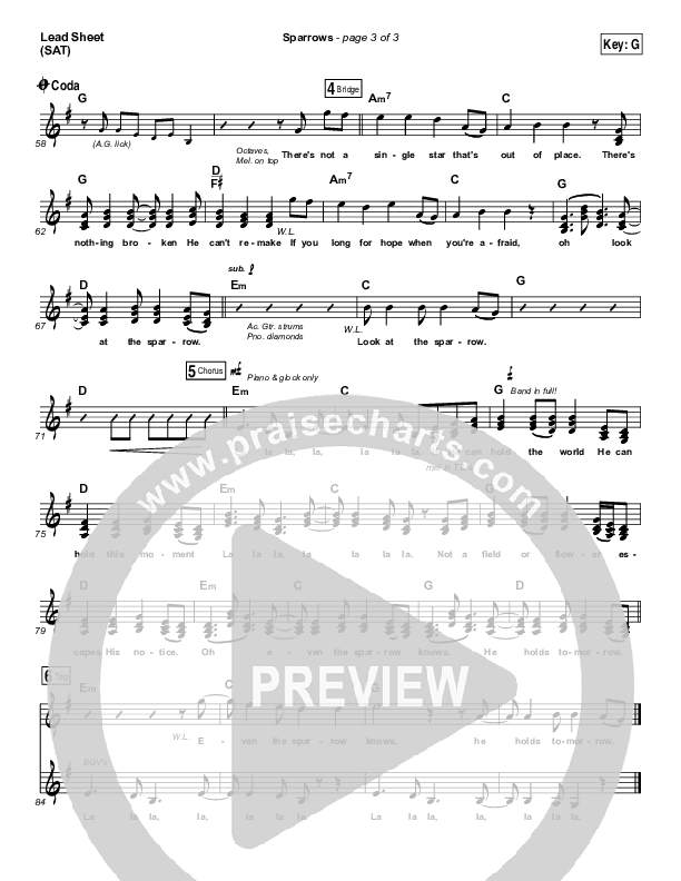 Sparrows Lead Sheet (SAT) (Jason Gray)