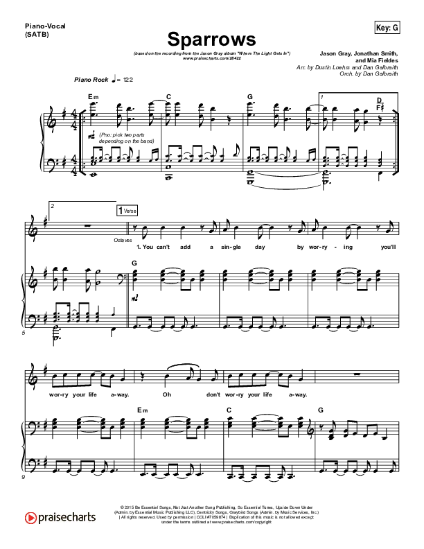 Sparrows Piano/Vocal (SATB) (Jason Gray)