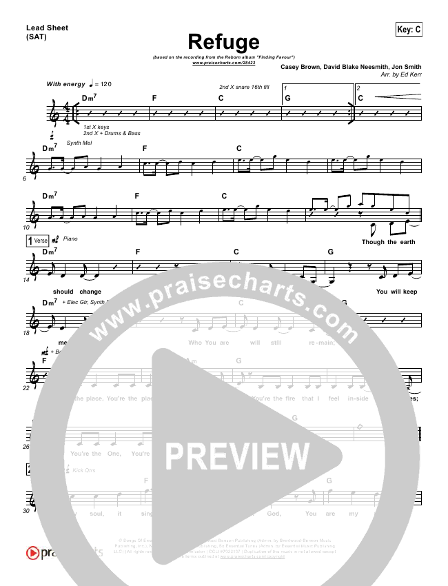 Refuge Sheet Music PDF (Finding Favour) - PraiseCharts