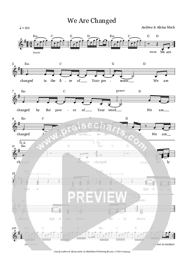 We Are Changed Lead Sheet (Andrew & Alaina Mack)