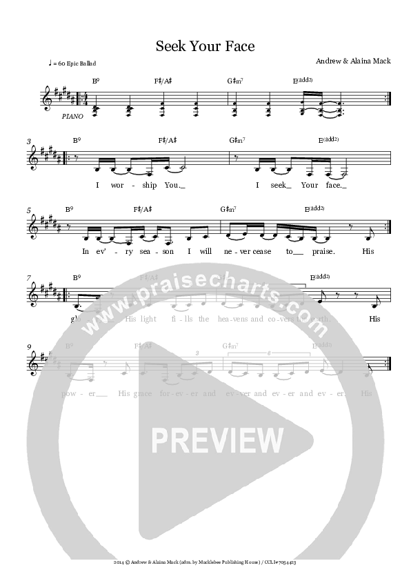 Seek Your Face Lead Sheet (Andrew & Alaina Mack)