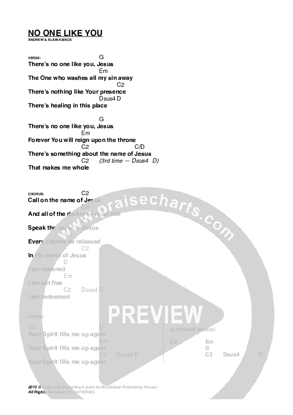 No One Like You Chords & Lyrics (Andrew & Alaina Mack)