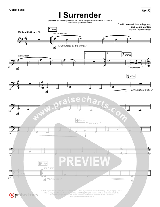 I Surrender Cello/Bass (All Sons & Daughters)