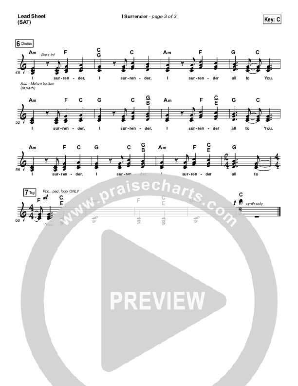 I Surrender Lead Sheet (SAT) (All Sons & Daughters)