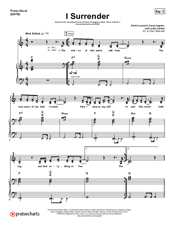 I Surrender Piano/Vocal (SATB) (All Sons & Daughters)