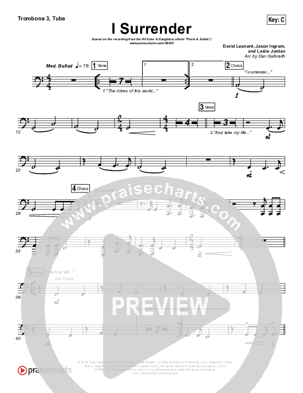 I Surrender Trombone 3/Tuba (All Sons & Daughters)