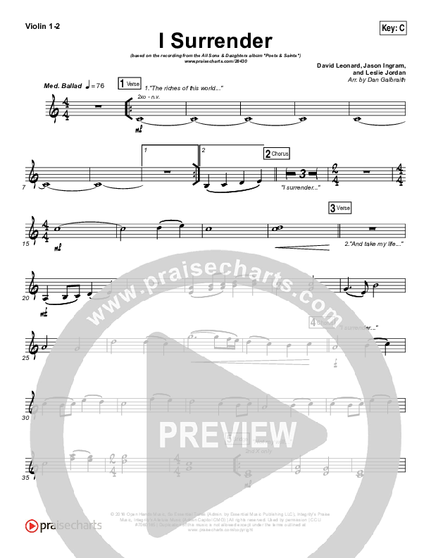 I Surrender Violin 1/2 (All Sons & Daughters)