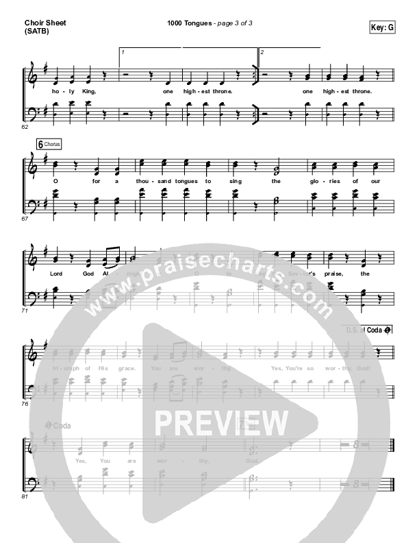 1000 Tongues Choir Sheet (SATB) (Vertical Worship)