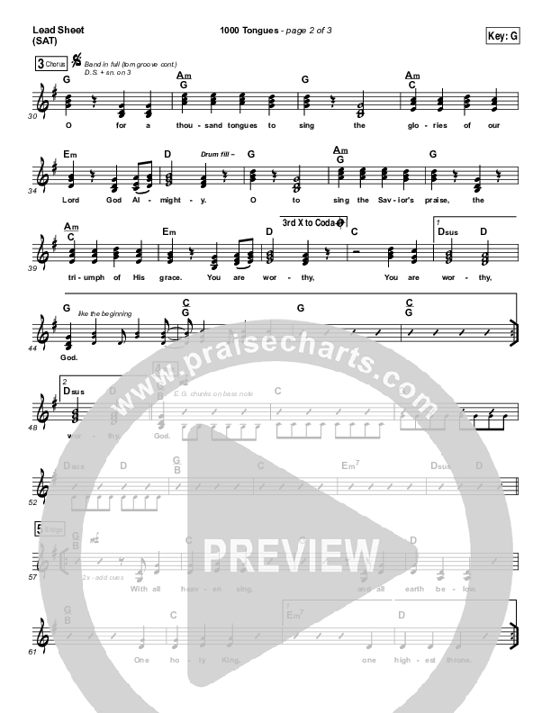 1000 Tongues Lead Sheet (SAT) (Vertical Worship)