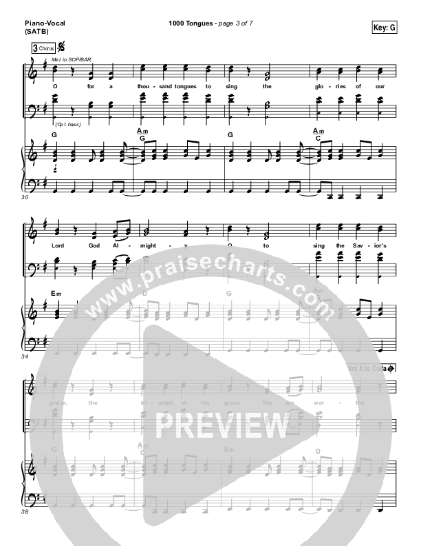 1000 Tongues Piano/Vocal (SATB) (Vertical Worship)