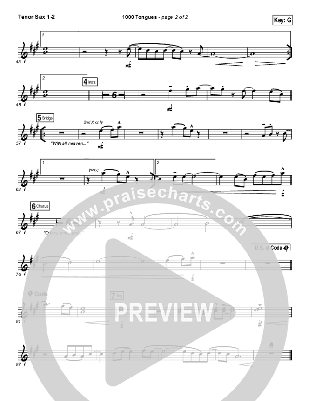 1000 Tongues Tenor Sax 1/2 (Vertical Worship)