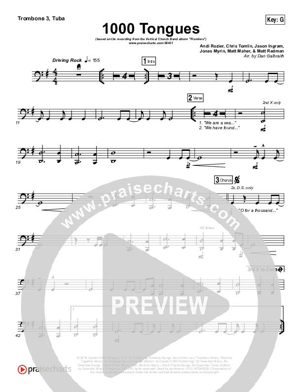 1000 Tongues Trombone 3/Tuba (Vertical Worship)